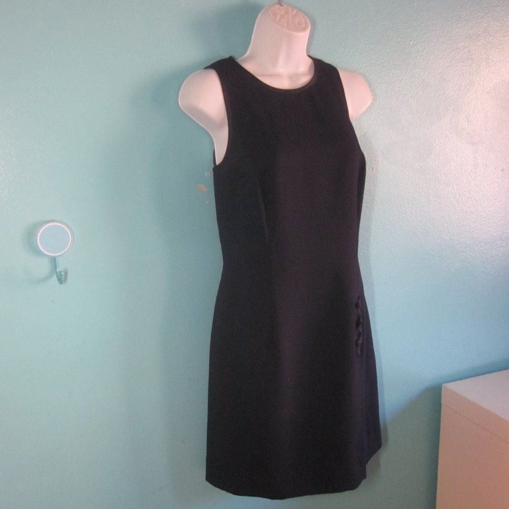 Oberon Women Size 8 VINTAGE Classic Navy Career Sheath Dress Sleeveless Rear Zip